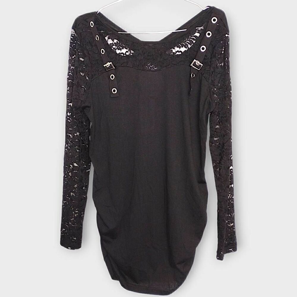 Dressfo Dress Sz 12 Black Tunic Mini Long Stretchy Gothcore Grunge Halloween Y2K